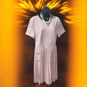 CHICCLOTH Pleated Dress with Button and Side Zip Detail